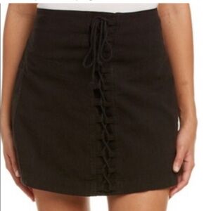 Free People Walk my Way Black Linen Lace up Skirt Small